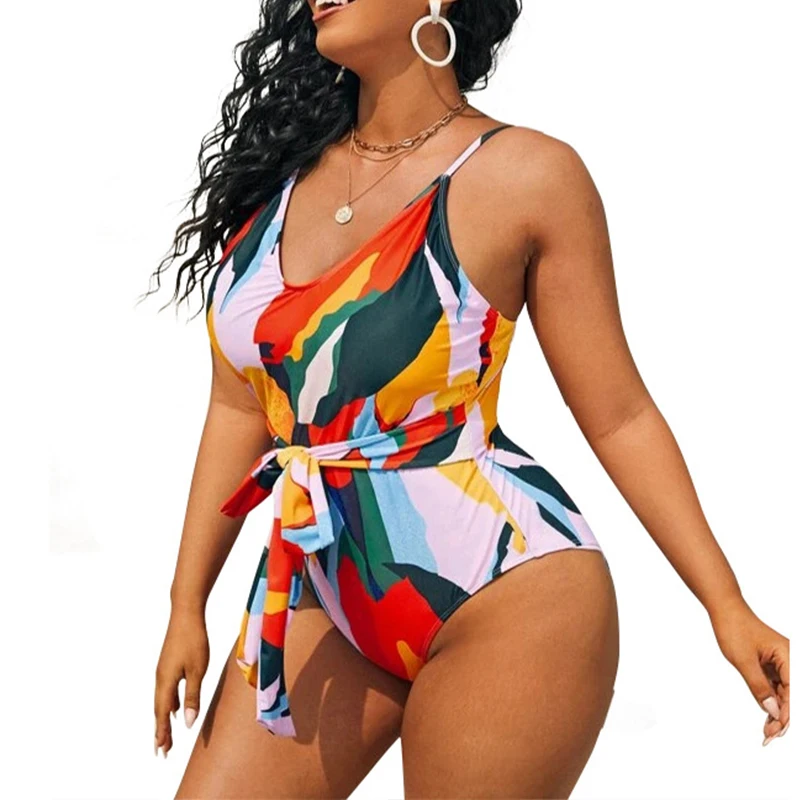 

Женский летний цветной яркий купальник, Женский контрастный цвет, купальник без рукавов с V-образным вырезом и поясом на талии, пляжные Монокини