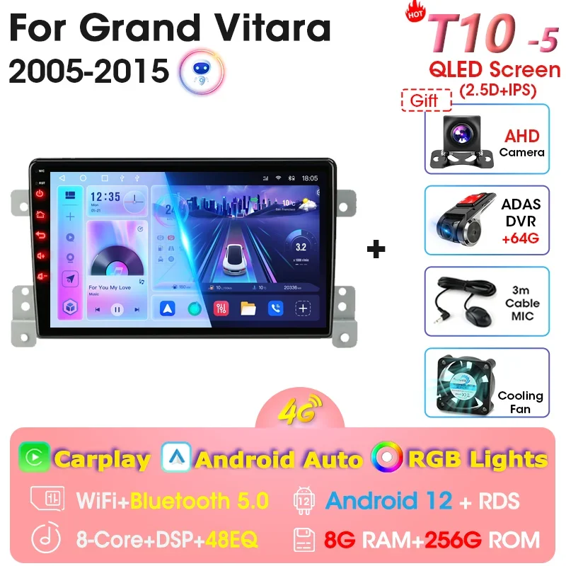 

2 Din Android 12 Автомобильный радиоприемник для Suzuki Grand Vitara 3 2005-2012 2013 2014 2015 Стерео Мультимедийный видеоплеер Навигация Carplay