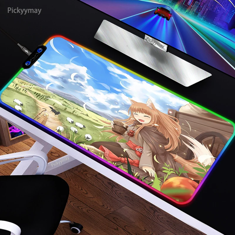 

Большой игровой коврик для мыши Спайс и волк, RGB, размер XXL