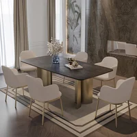 Table Simple Modern Luxury Light Luxury Matte Black Rock Plate Table and Chair Combination