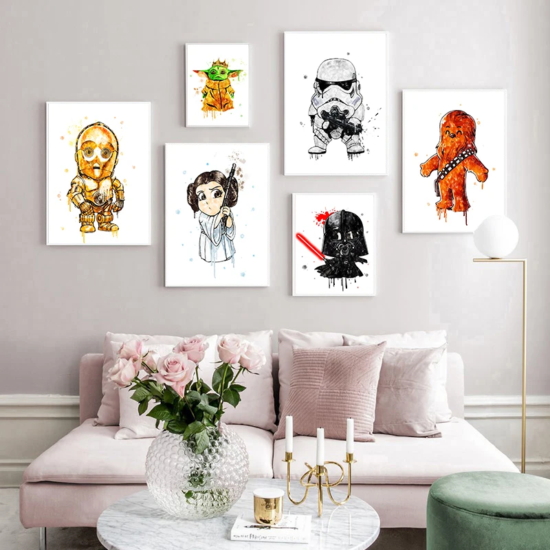

Canvas Art Poster and Print Q Version of Star Wars Disney Movie Canvas Paintings on The Wall for Living Room Home Decor Picture