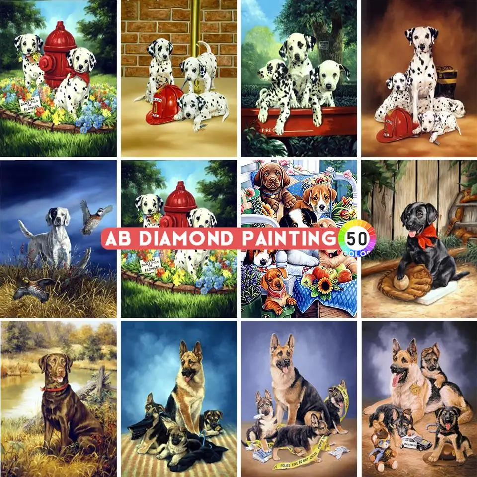 

AB Diamond Painting 50 Colors Dog 5d Diamonds Picture Paintings on the Wall Mosaic Embroidery Full Accessories Art Kit Fantasy