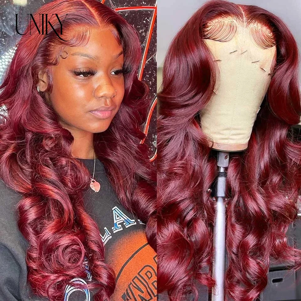 

13X4 99J Colored Lace Front Wigs Human Hair Wigs Peruvian Red Burgundy Lace Front Wig Body Wave Hd Transparent Lace Frontal Wigs