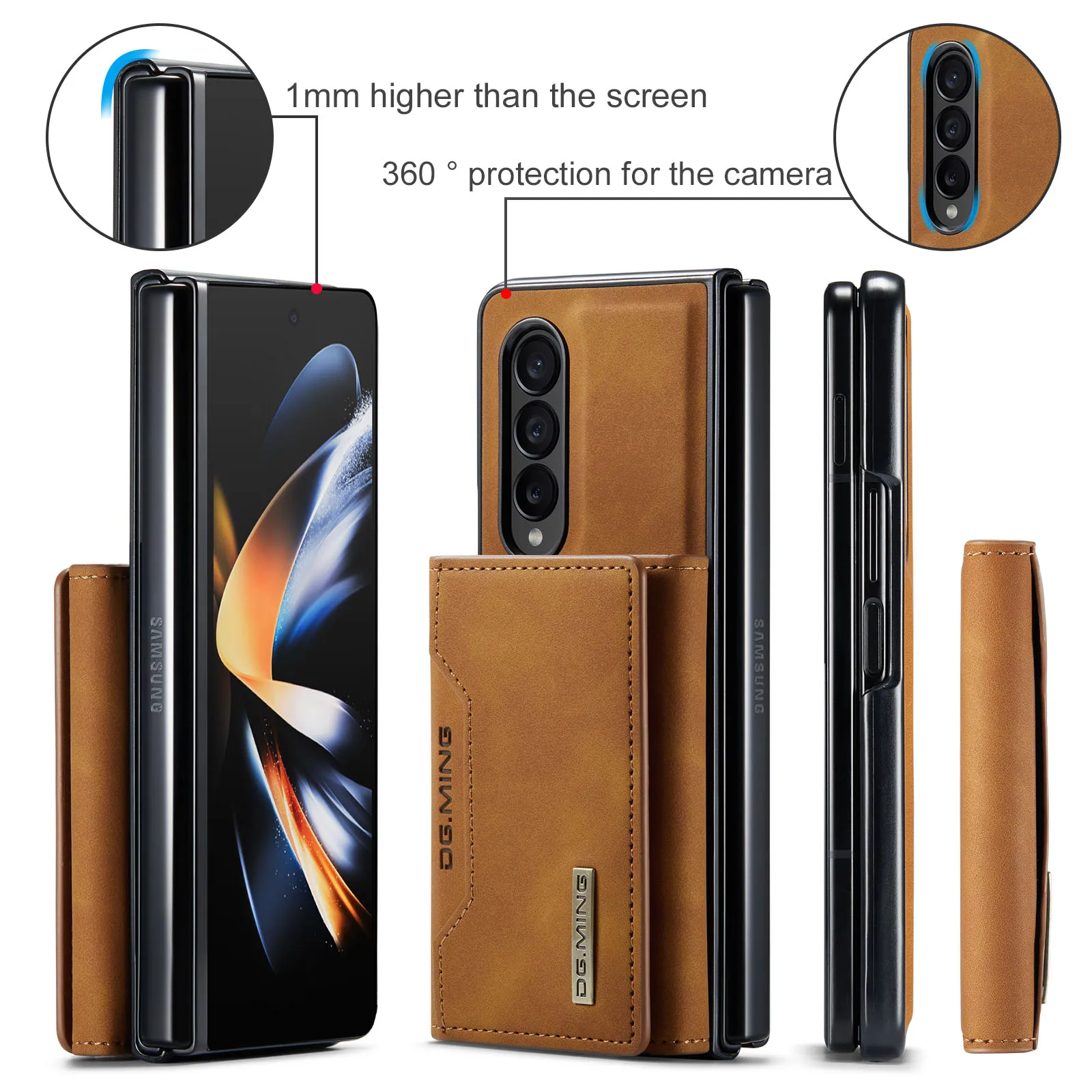DG.MING 2in1 Magnetic Detachable Leather Wallet Case for Samsung Galaxy Z Fold 5 4 3 ZFold5 Fold4 Retro Card Holder Zipper Cover