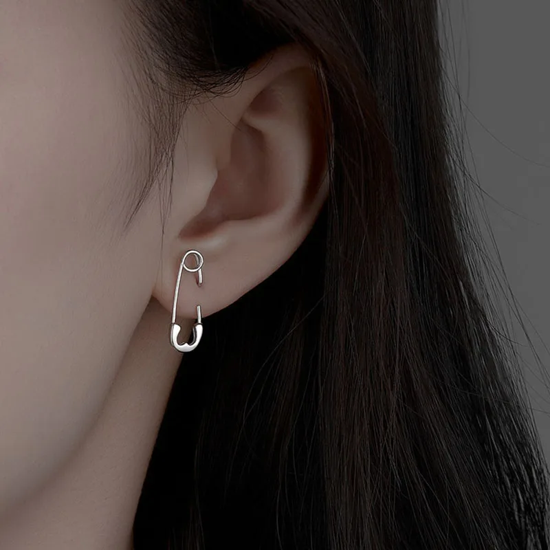

925 Sterling Silver Pin Paper Clip Stud Earrings For Women Niche Design Personal Jewelry Friend Gift