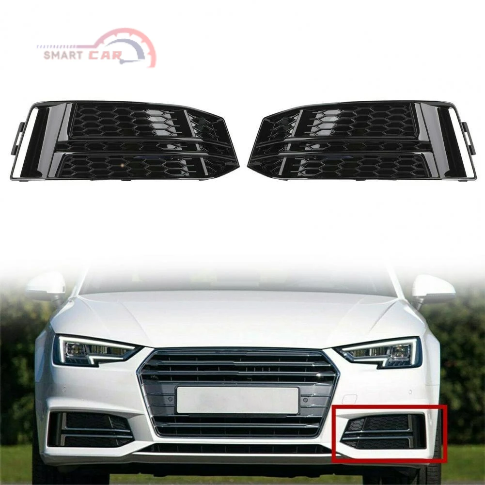 

L/R Lower 1 Pair Front Bumper Fog Lamp Grille Glossy Black Bezel 8W0807681F 8W0807682F for Audi A4 B9 2016 2017 2018 Sports