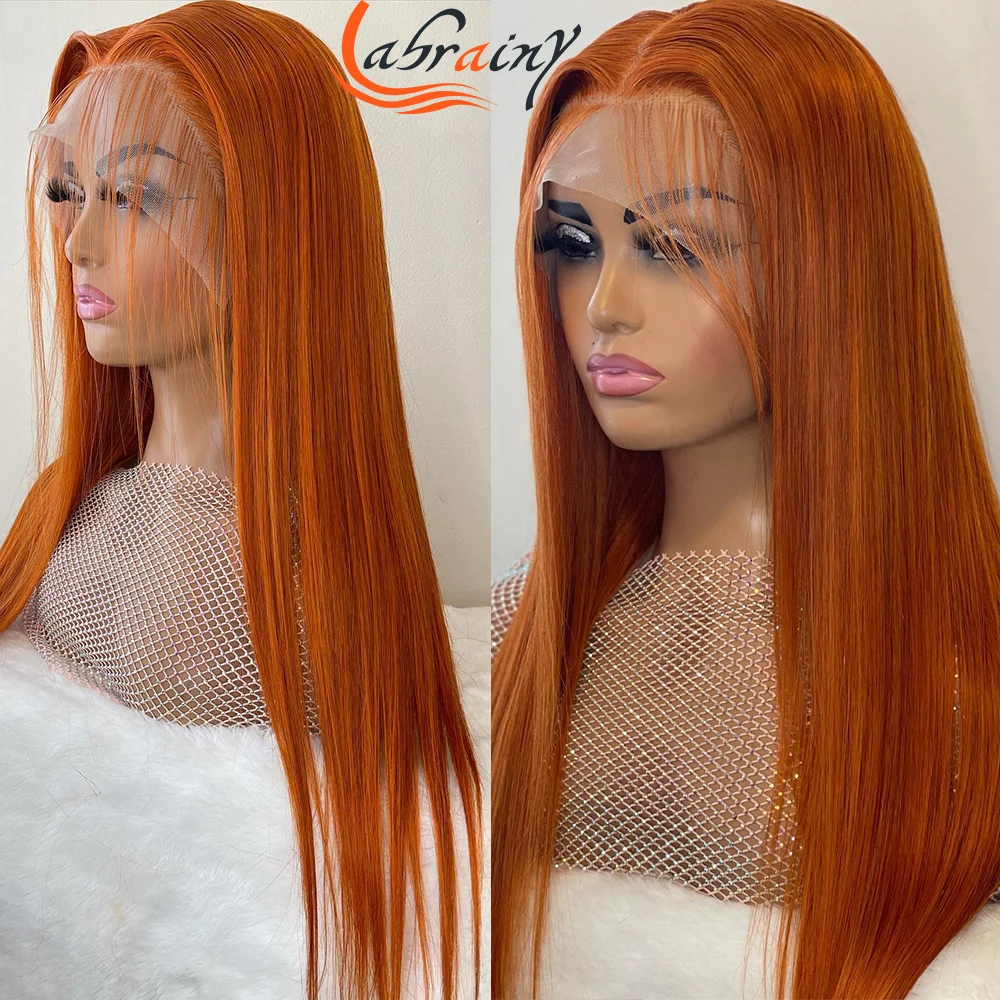 Парик Ginger Orange Colored HD 360 с кружевной основой на всю голову для женщин из натуральных волос, полностью безклеевой, 13x4, прямой, бразильский, натуральный.