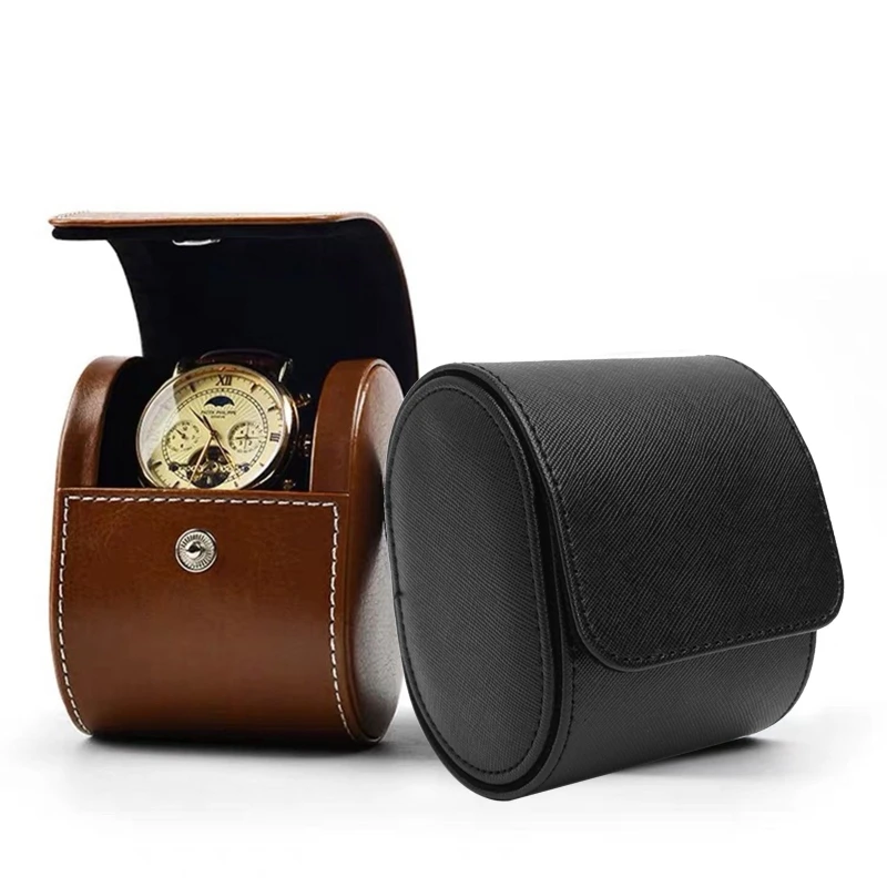 

Watch Case PU Leather Watch Roll Organizer for Watch Jewelry Storage Detachable Anti-Slide Cushion Black & Brown 1 Slot