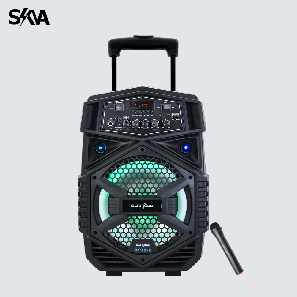 Купи 8 inches Trolley Speaker FM Radio Bluetooth Portable Loudspeaker Stereo Sound Outdoor Music Sound Box with Wireless Microphone за 3,754 рублей в магазине AliExpress