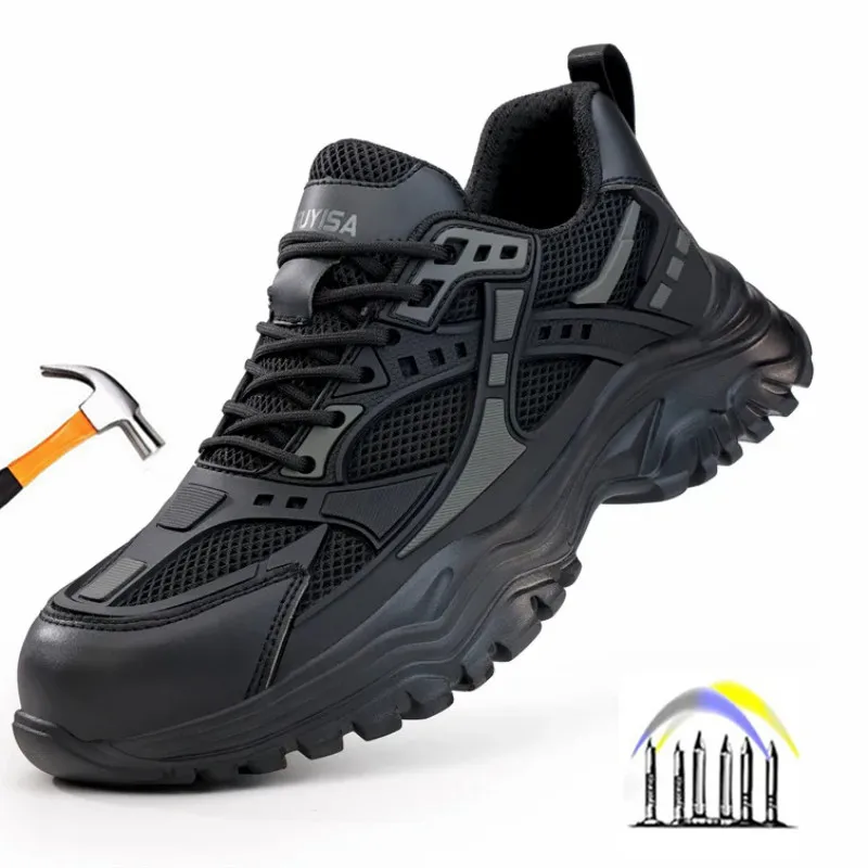 Рабочие кроссовки со стальным носком дышащая черная защитная обувь мужская