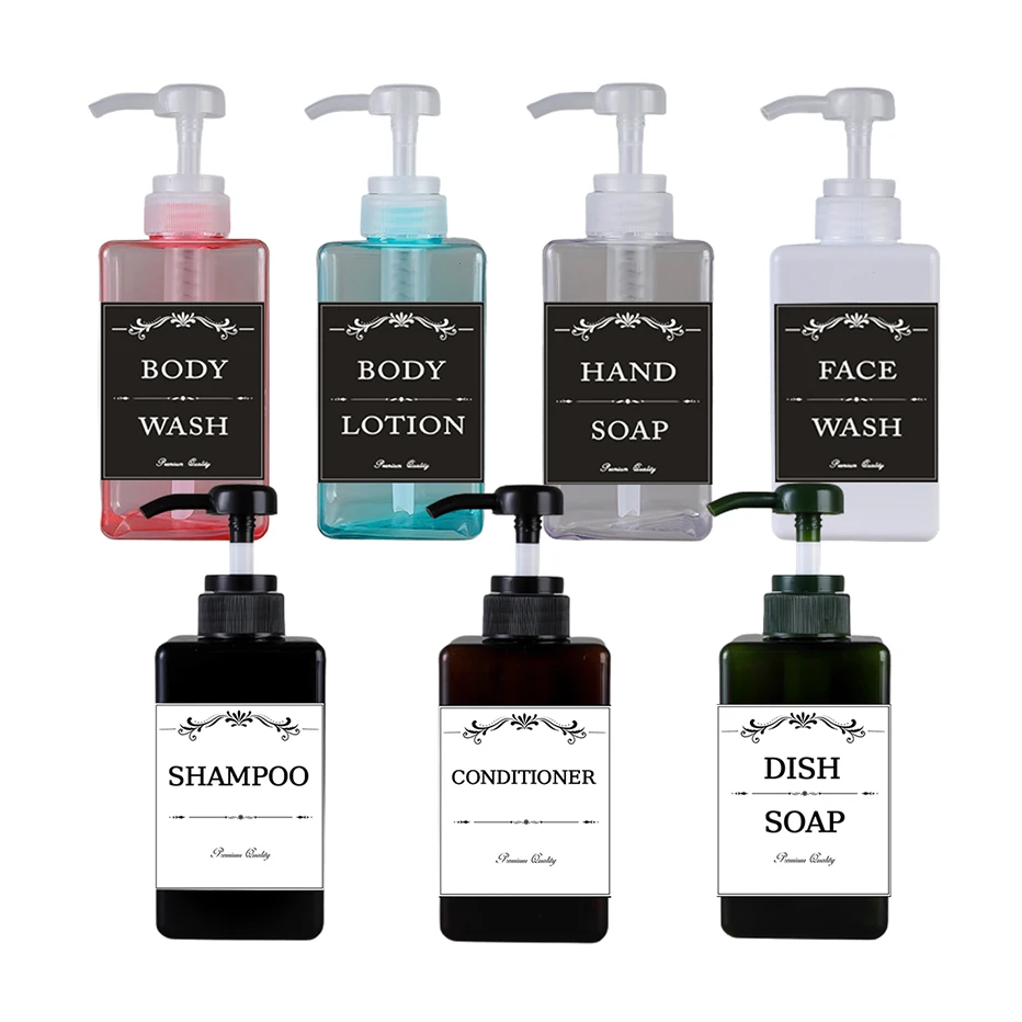 

450ml Refillable Plastic Empty Soap Dispenser Bottle Bathroom Liquid Lotion Container for Shampoo Conditioner Body Wash