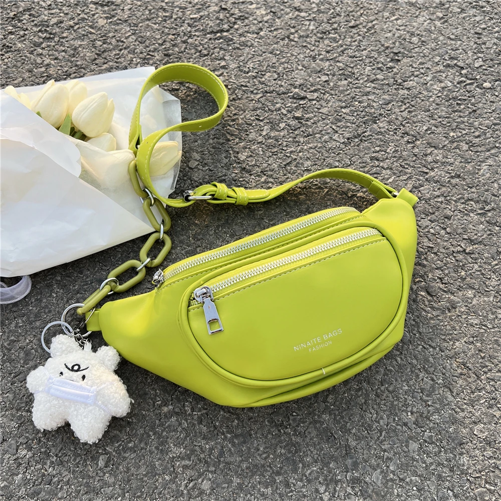 

Trendy Double Zip Pocket Waist Chest Bags For Women New 2022 Fashion Wide Strap Fanny Pack Chain Sling Crossbody Ladies Handbags