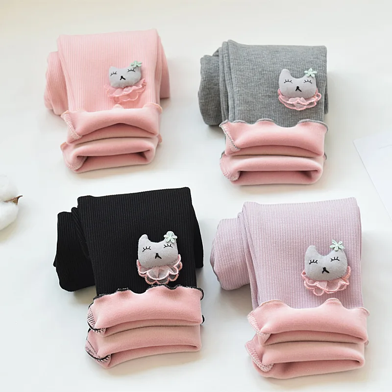

New Autumn Kids Thicken Leggings Plus Velvet Trousers Fashion Girls Boys Pants Infantil Elastic Waist Cartoon Children' Clothing