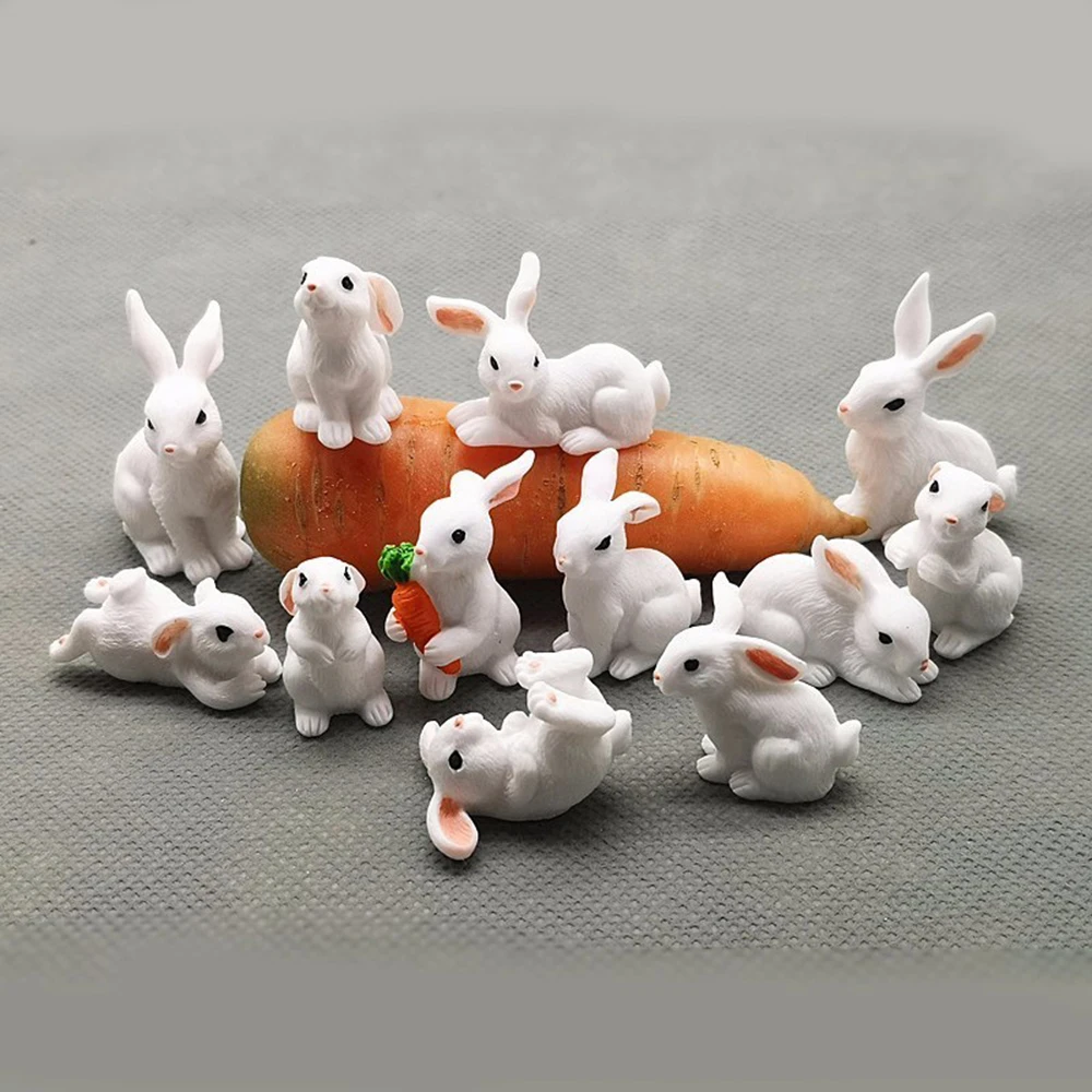 

Miniature Rabbit Figurine Resin Bunny Statue Fairy Garden Micro Landscape Dollhouse Ornament 12 Styles White Hare Mini Animal