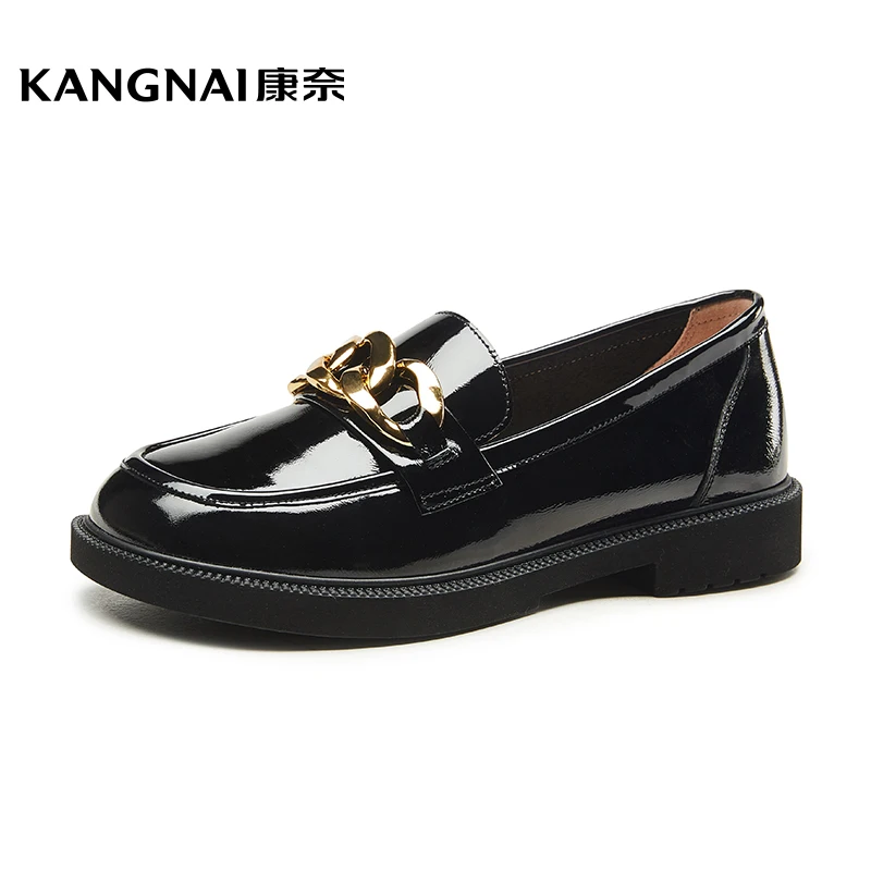

Kangnai Loafers Women Shoes Genuine Cow Leather Metal Decoration Moccasin Round Toe Slip-On Retro Ladies Penny Flats