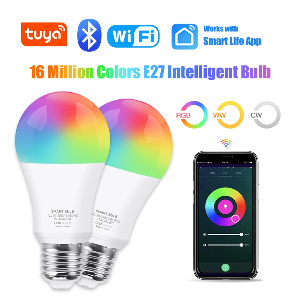 Умная лампа E27 RGB Alexa с поддержкой Wi-Fi/Bluetooth 85-265 в