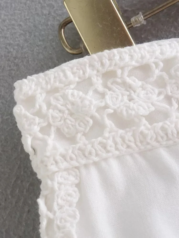 Dave&Di Cotton Linen Harem Shorts Casual Bermuda Women Indie Folk Vintage Patchwork Crochet Hook Knitted Fashion Shorts