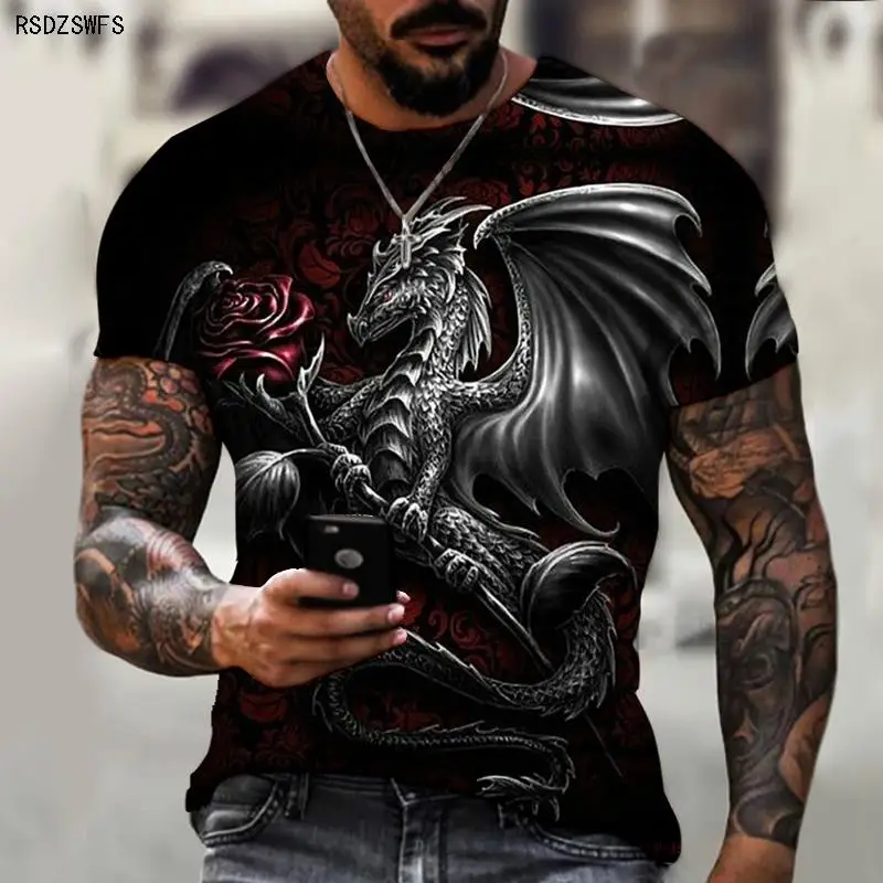 

J Hyperland 2023 New Summer Men's Short Sleeve Top T-Shirt Cool Dragon 3D Printing Fashion Harajuku Apparel Premium Fabric