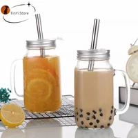 12pc 450650750ml mason jar mugs with handles glass bottle juice drink clear glass water bottle with cover straw drinkware cup
