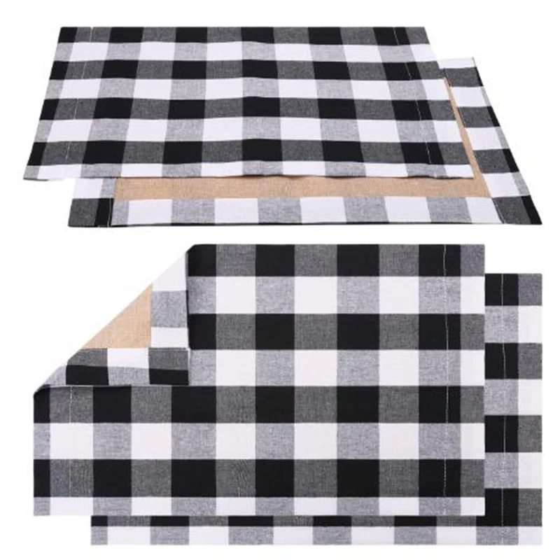 

4 Pcs Black White Plaid Placemat Table Mat Tableware Plate Placemat For Daily Placement, Farmhouse Decoration, Family Dinner, Ba