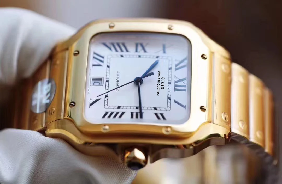 

Mens Automatic Mechanical Calendar Watch Blue Rome Gold