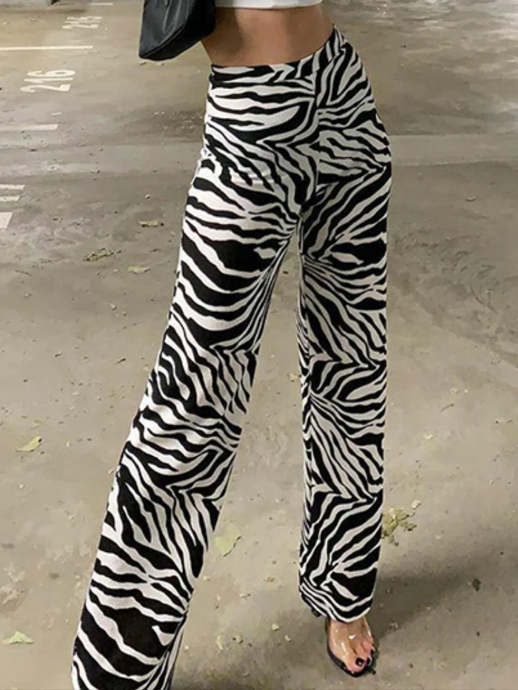 

Y2K Sexy High Waist Zebra Print Wide Leg Pants Women 2022 Spring Summer New Fashion Casual Female Trousers Streetwear