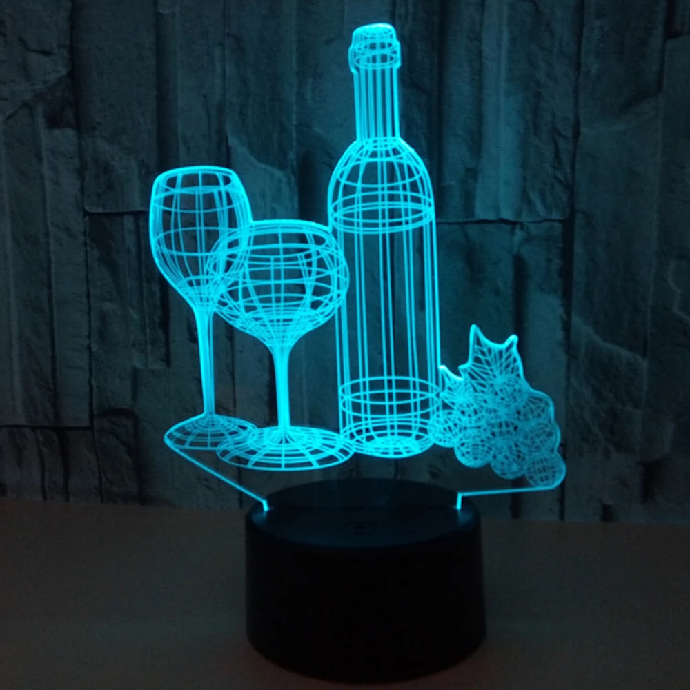 

Wine Cup Bottle Shaped 3D Touch Illusion Night Light 7-color Auto Flashing LED Table Lamp Bar Shop USB Gift Decor Lights