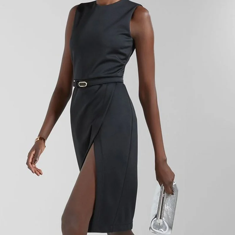 

Женское платье без рукавов, с высокой талией и круглым вырезом