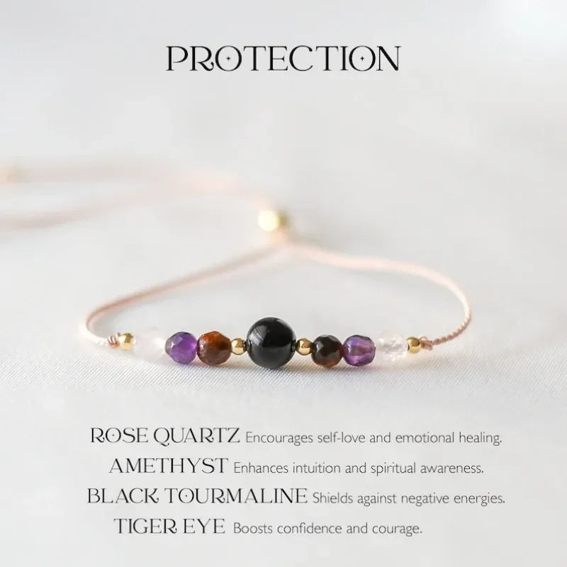 Защитный Браслет с кристаллами | Черный турмалин лечебный браслет ручной работы