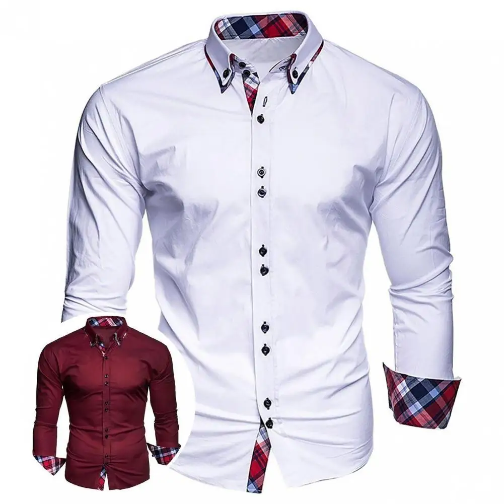 

Inseam Terrific Double Collars Men Shirt Thin T-shirt Long Sleeve for Going Out