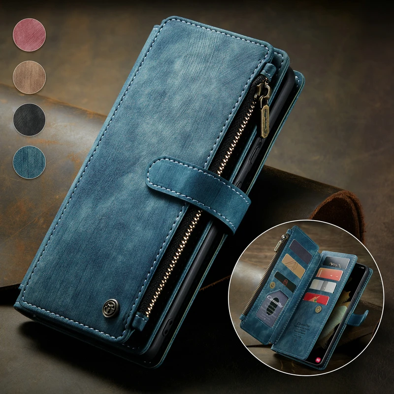 

CaseMe Z Fold 3 Zipper Wallet Case For Samsung S22 Ultra S21 Credit Card 10 Slots Leather Case For Galaxy Z Fold3 5G Phone Cover