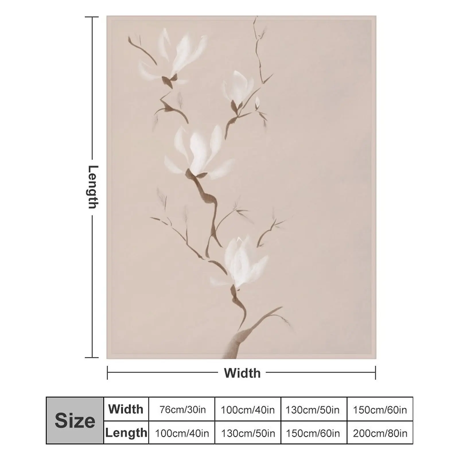 Ветка цветущих цветов магнолии художественная картина Дзен Суми-э дизайн на