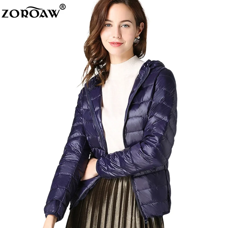 New Ultra Light Down Jacket Ladies Short Thickened Hooded Coat Warm Slim Korean Style White Duck Down Stand Collar Tops Outwear