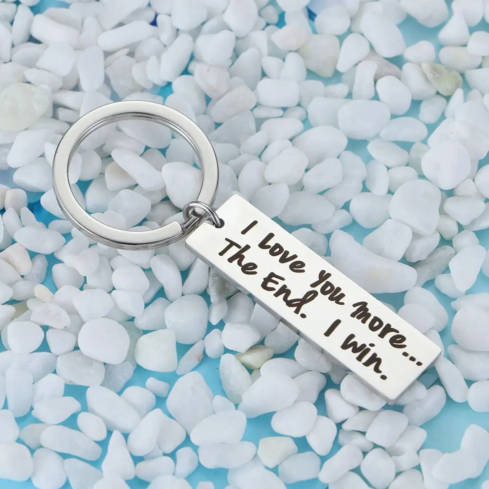 

For Couple Stainless Steel Bag Pendant Accessories Letter Keyring The End I Win I Love You More / Most Letter Key Chain