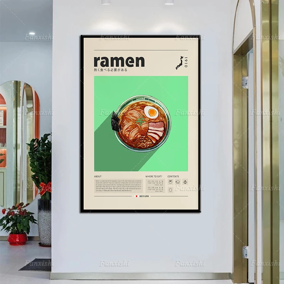 

Ramen Poster, Food Print, Japanese Food,Retro Poster,Housewarming Gift, Kitchen Wall Decor, Mid Century Poster, Minimalist Print
