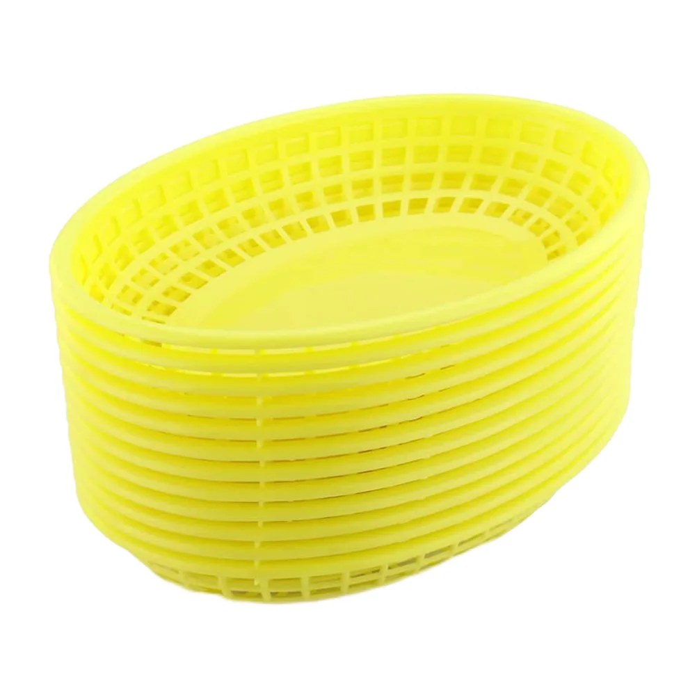 

12 Pcs French Fries Trays Plastic Trays Food Hot Dog Baskets Plastic Food Serving Baskets Yellow Food Containers