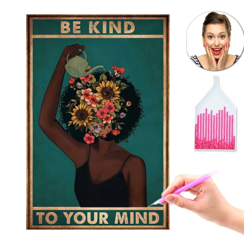 

Black Girl Mental Health Poster Mental Be Kind To Your Mind Positive Art Prints African Woman Vintage Canvas Painting Home Decor