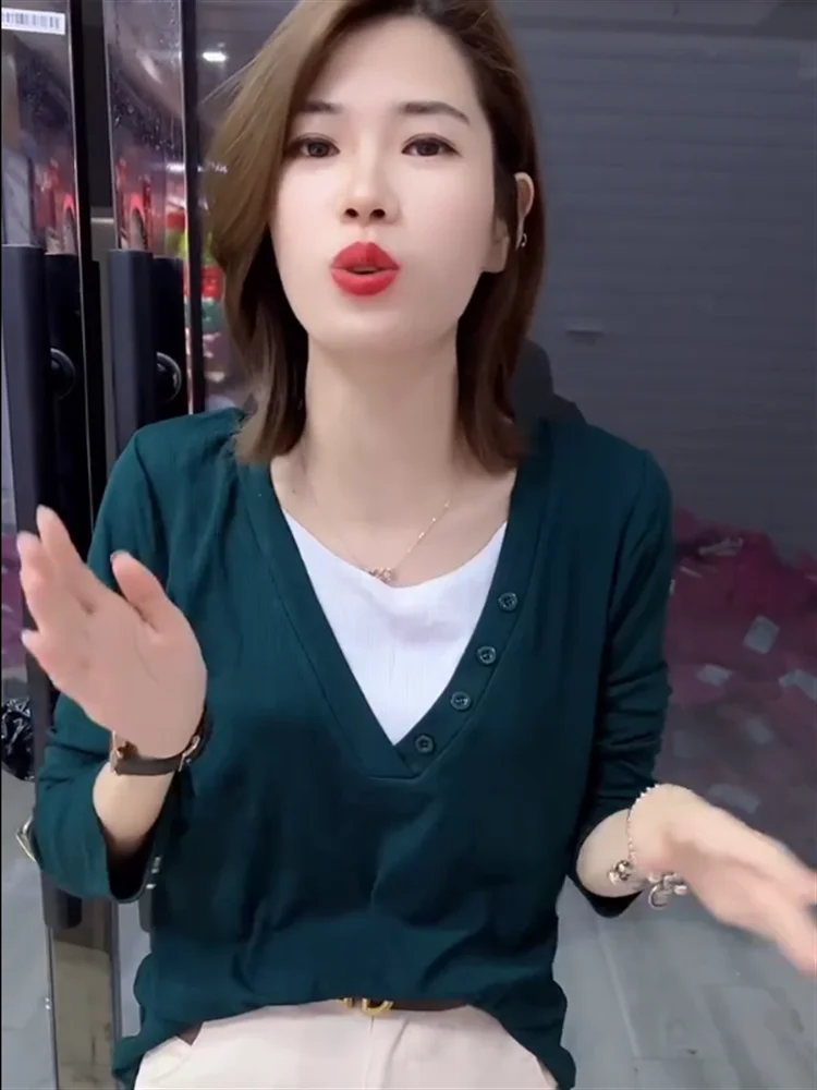 Осень 2024 новая женская одежда однотонный облегающий костюм с v-образным вырезом