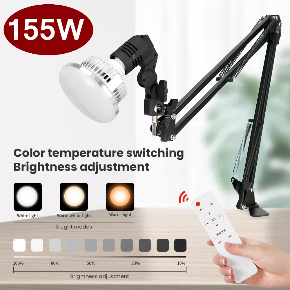 155W Dimmable LED Light Bulb Video Ring Lamp with Stand Photography Lighting Photo Studio Daylight Bulb Softbox Equipment