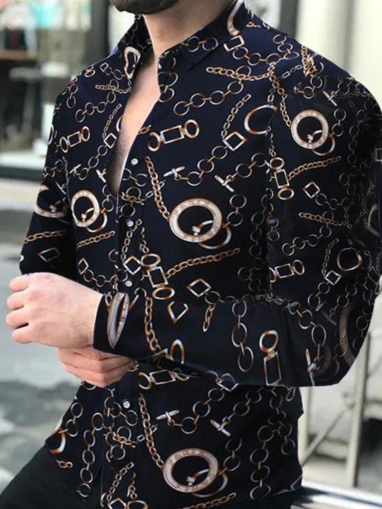 

Мужская леопардовая рубашка с длинным рукавом, Повседневная Облегающая рубашка с отложным воротником, уличная одежда с принтом, осень 2022
