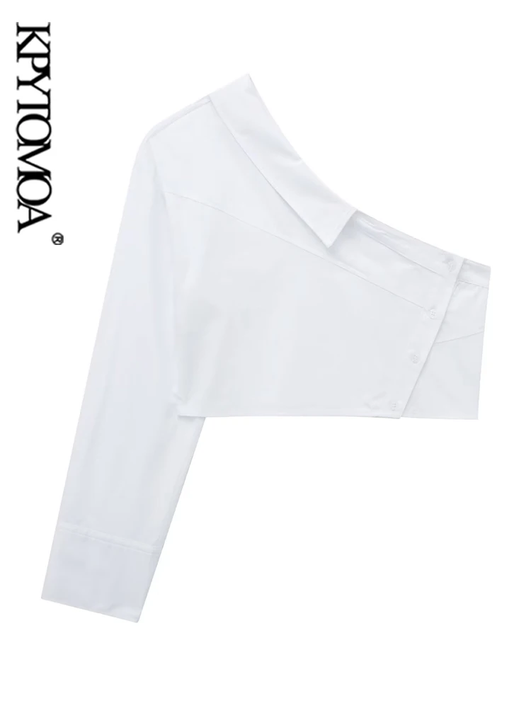 

KPYTOMOA женские модные Асимметричные укороченные блузки сексуальные женские рубашки на одно плечо с длинным рукавом Блузы шикарные топы