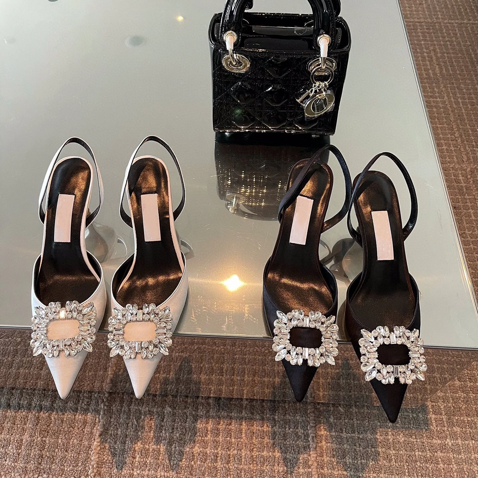 

Couture 2022 temperament high-heeled rhinestone square buckle pointed toe sandals fashionable thin-heeled strap women's shoes