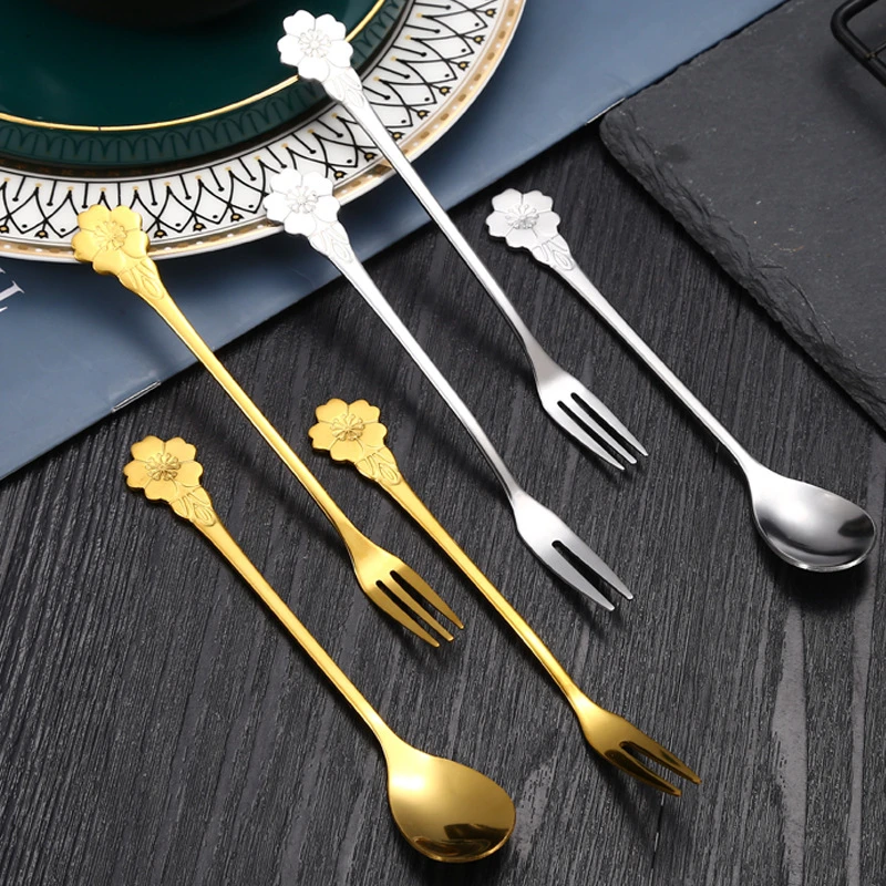 

Creative Mini Stainless Steel Teaspoon with Flowers Handle Small Gold Coffee Tea Mixing Spoon Tableware Kitchen Utensils