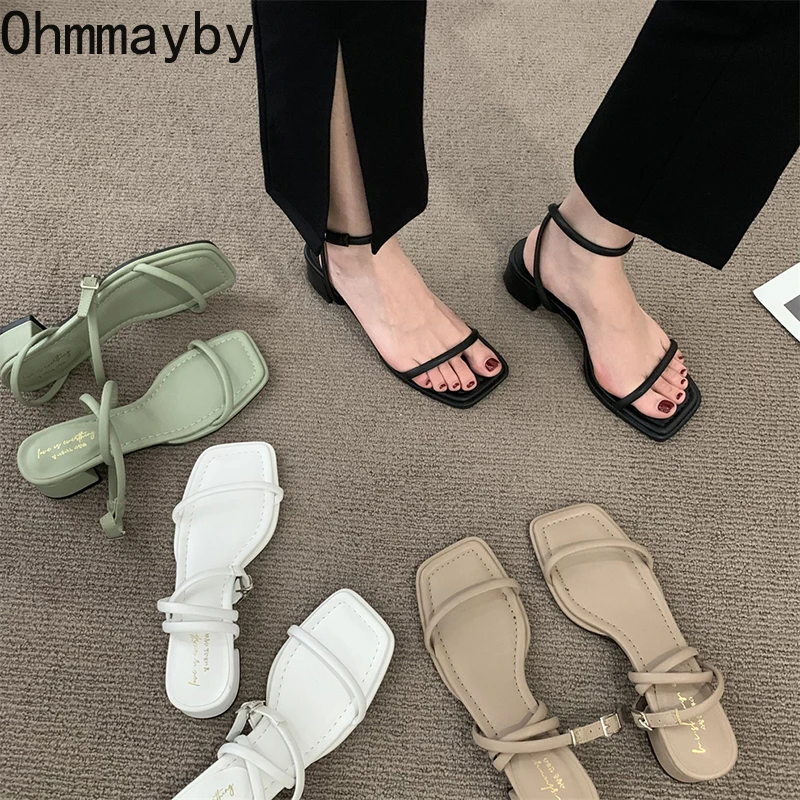 Новинка лета 2022 женские сандалии с узкими ремешками модные туфли на толстом