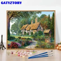 gatyztory pictures by number forest house scenery wall art drawing acrylic picture by numbers diy frame handpainted gift home de