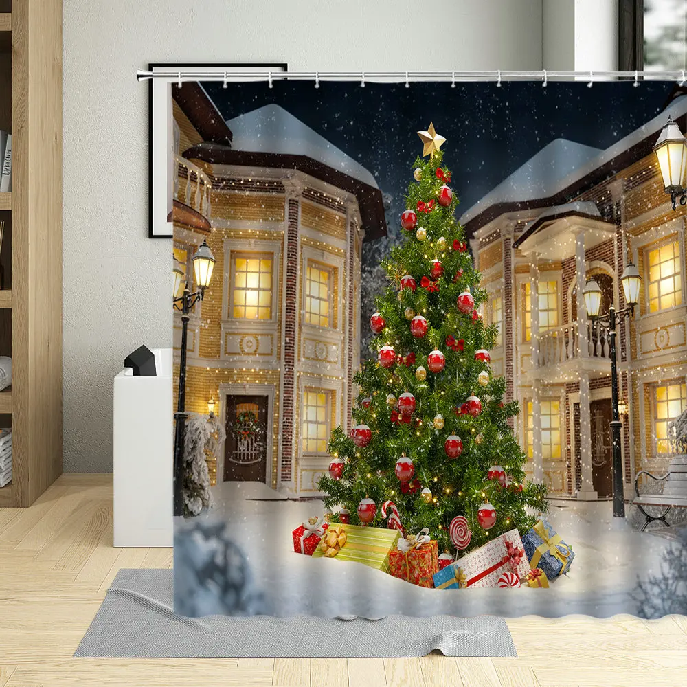 

Снежная занавеска, занавеска для душа, водонепроницаемая Рождественская занавеска для душа, украшение на дерево, декор для ванной комнаты