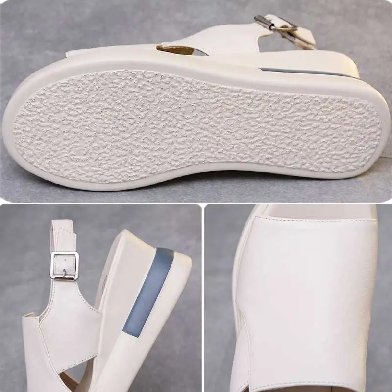 6.5cm Thick Bottom Women Sandals Summer Party Chunky Heel Pumps Solid Color Open Toe Casual Shoes Ladies Buckle Platform Shoes