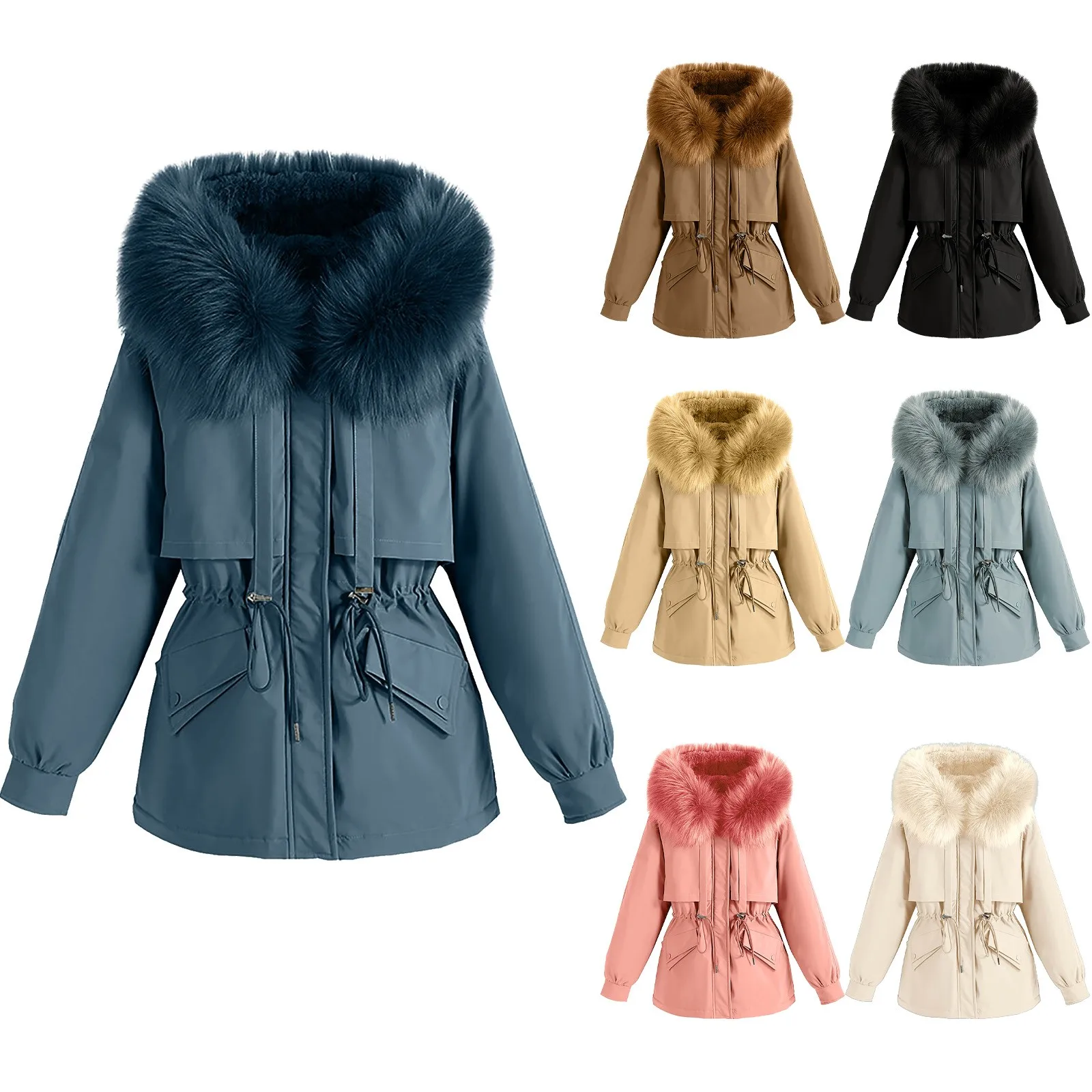 Women Daily Winter Parka Coat Thicken Hooded Warm Jacket Parka Lapel Collar Long Sleeve Vintage Coat Thick Padded Outerwear