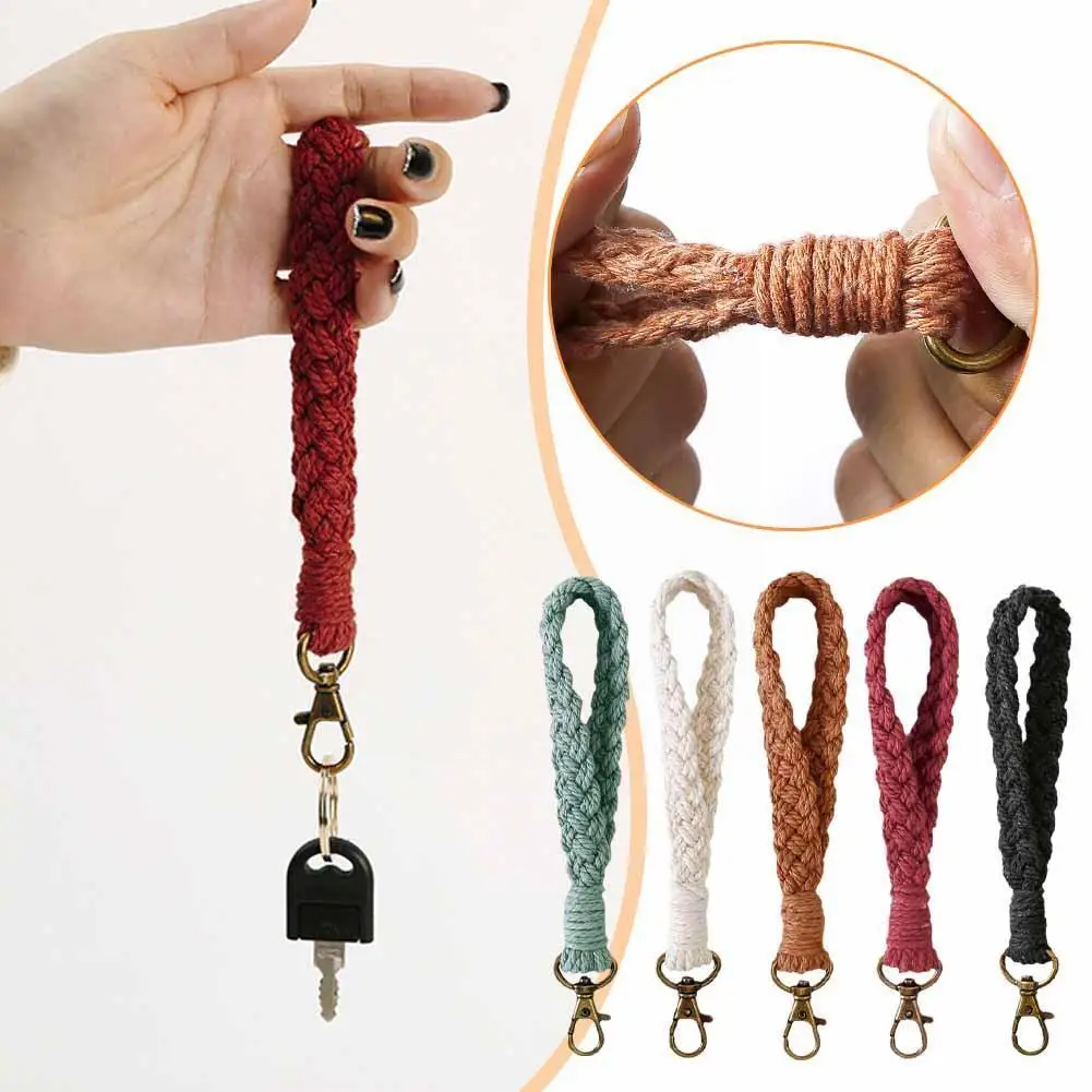 Mini Macrame Keychains Boho Macrame Keyring For Car Key Purse Phone Supply For Keys Wristlet Strap Decor U6A5