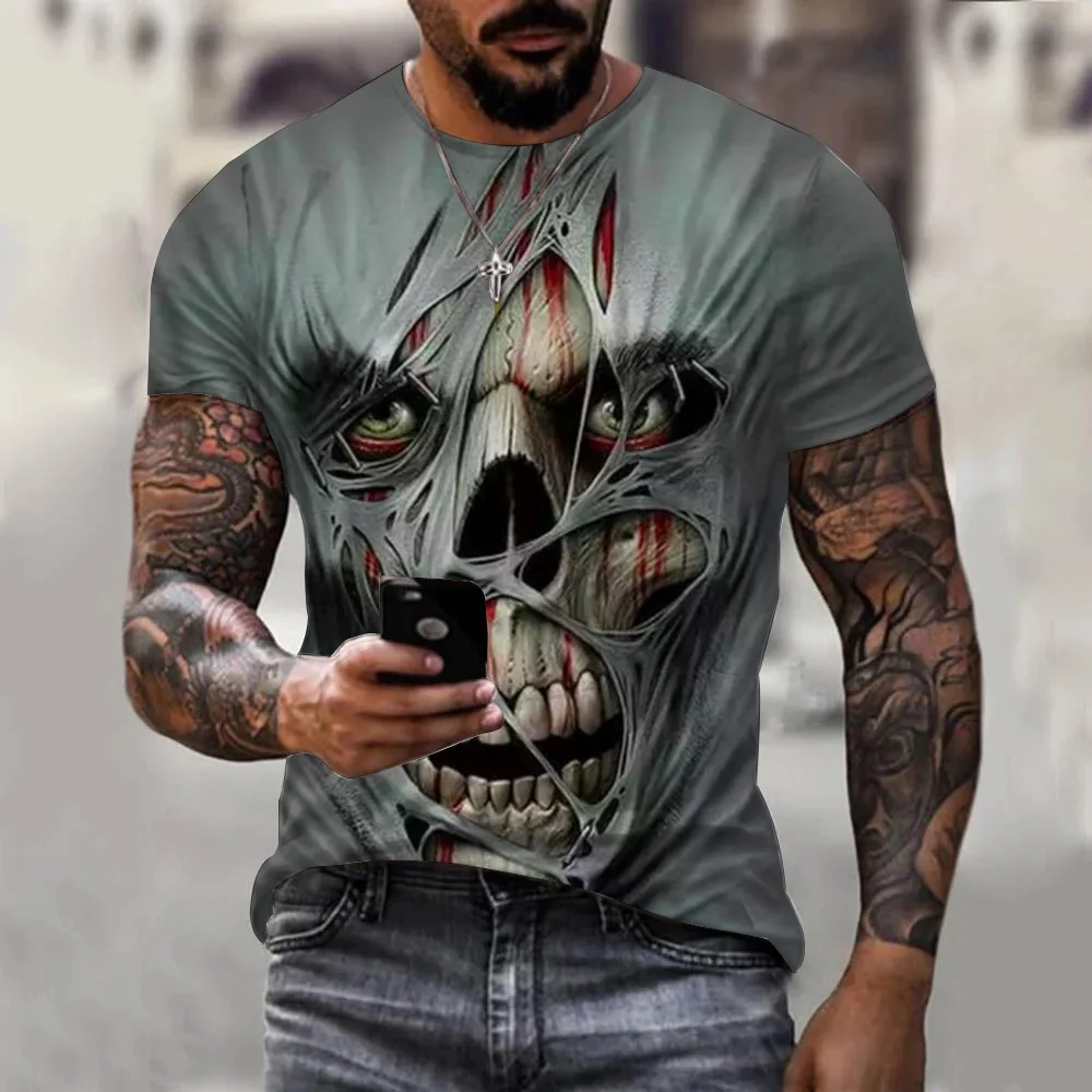 

Summer Horrible 3D Skull Printed T-shirt for Men Wild Casual Short Sleeve Clothes Loose Hip Hop Top Vintage O-Neck Tee